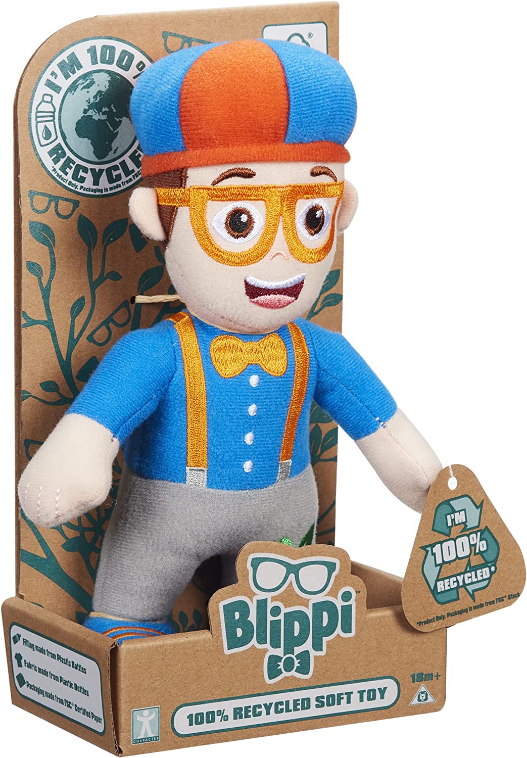 Blippi Eco Soft Toy, 100 Recycled materials, Blippi Gift, Sustainable