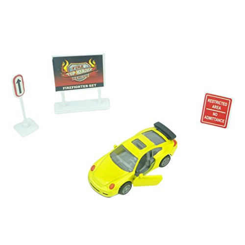 7cm Die Cast Yellow Car with Opening Door and Road Accessories