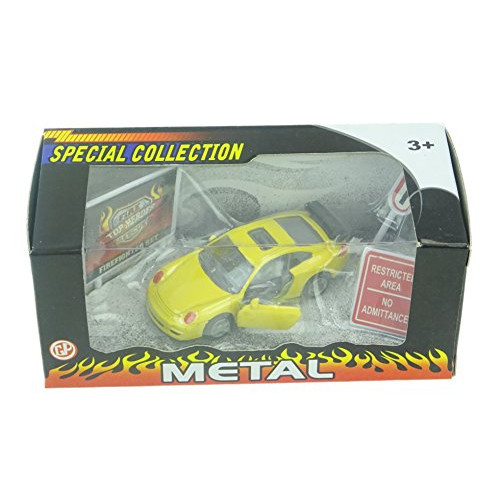 7cm Die Cast Yellow Car with Opening Door and Road Accessories