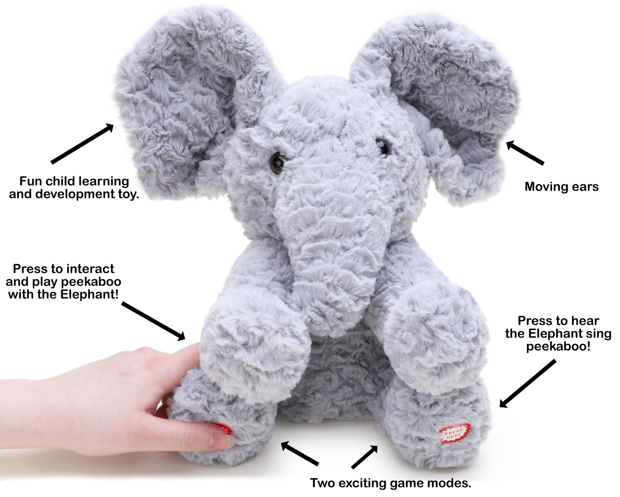 Toyland® 30cm Peekaboo Elephant Plush Soft Toy Dual Function Animated