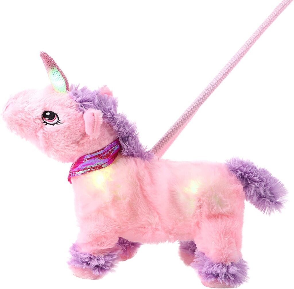 Magical Pink Light & Sound Dancing, Walking Unicorn on Folding Lead