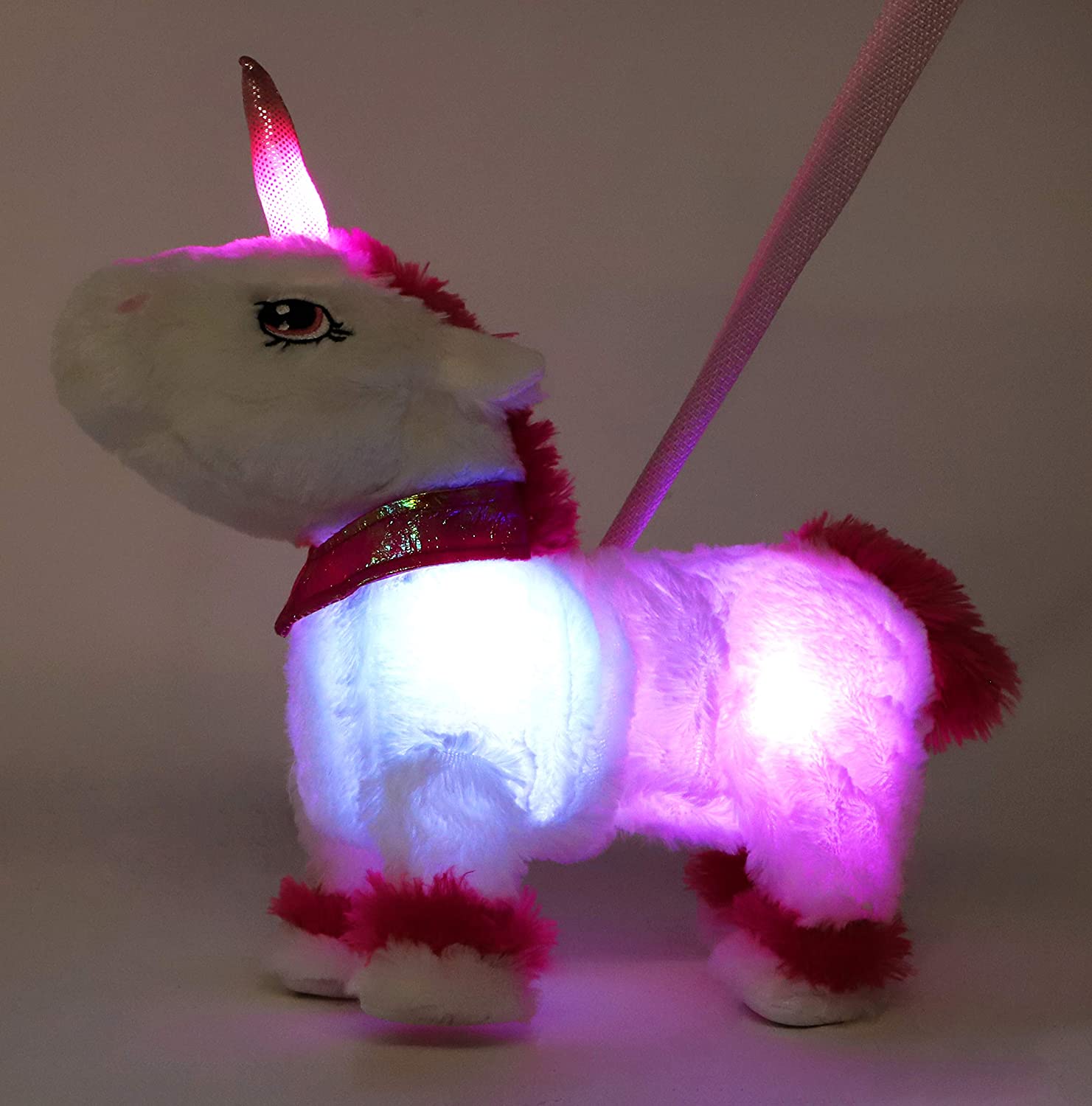 Magical White Light & Sound Dancing, Walking Unicorn on Folding Lead Toyland