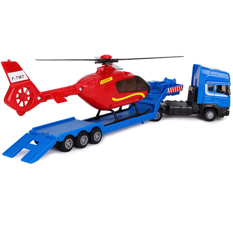 Toyland® Scania Flatbed Hauler With Helicopter 148 Scale Free