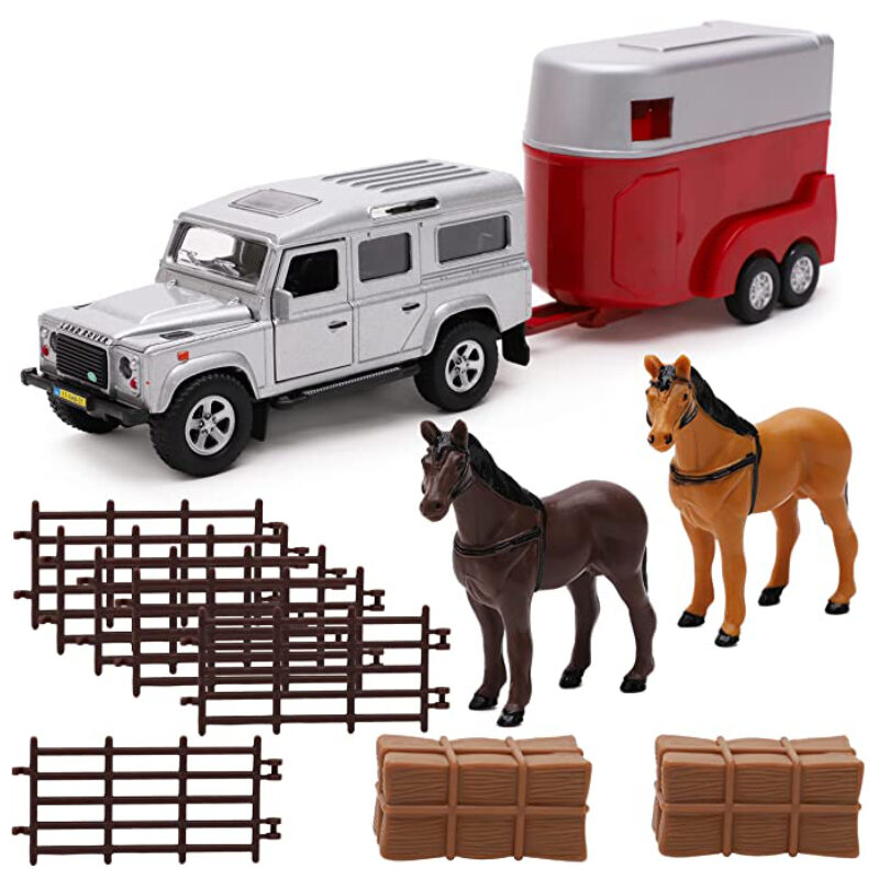 Horse Transporter Set 4x4 Silver Car & Horse Box With Accessories
