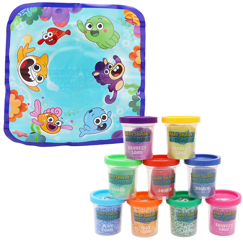 Baby Shark Touch & Feel Spielset – Sensorische Spielmatte Mit Weichem Teig, Schaum & Quetschsand, Für Kinder Ab 3