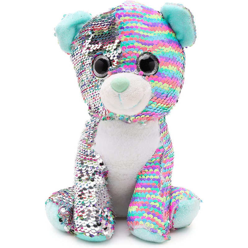 10 Inch (25cm) Sparkly Sitting Bear Soft Toy with Reversible Sequins