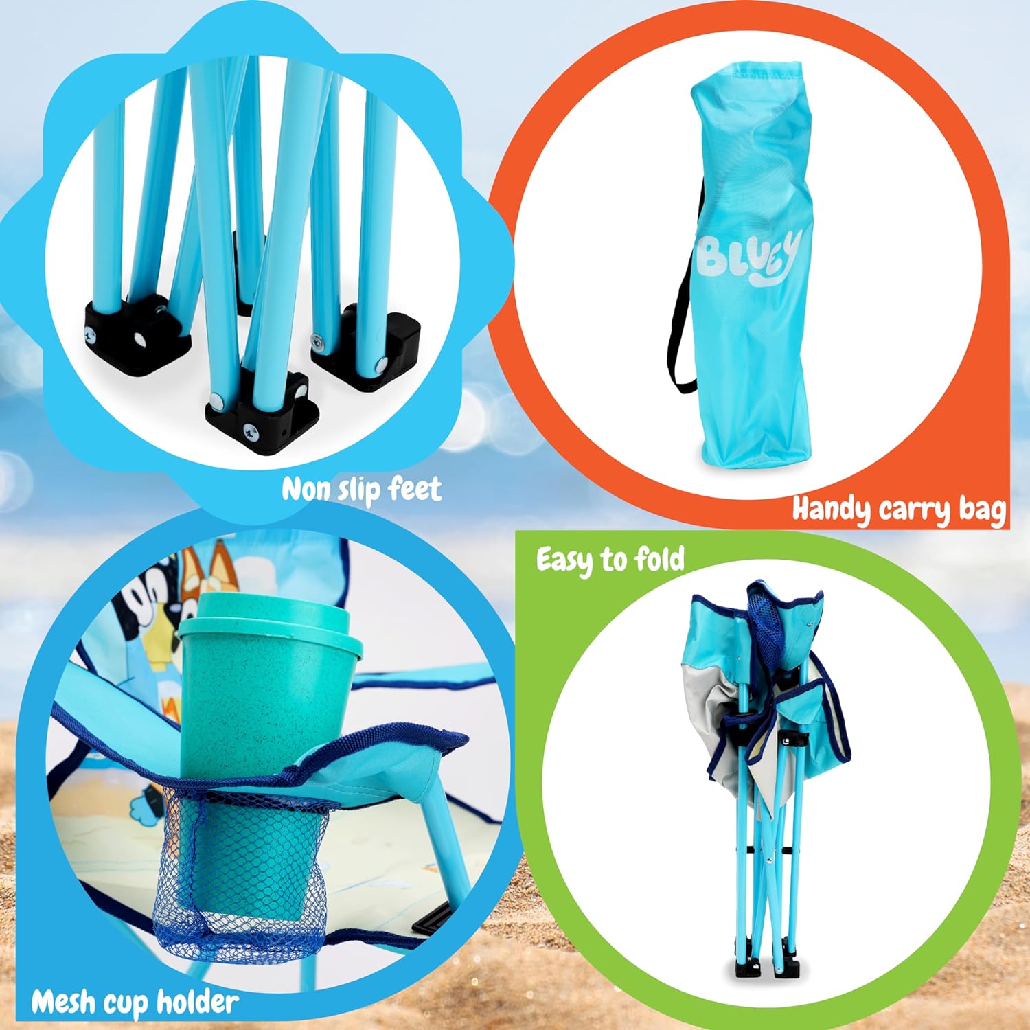 Bluey & Bingo Folding Children's Camping Chair With Cup Holder